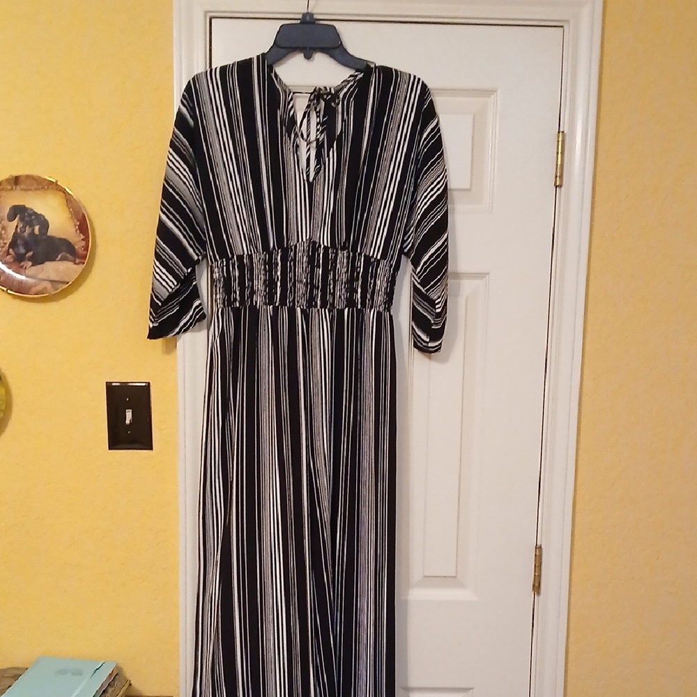 BeBop Black & White Vertical Stripe Maxi Jumpsuit